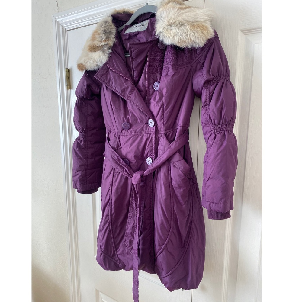 Women's Purple Fur-Trimmed Coat - Picture 7 of 13